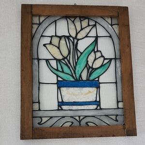 Stained Glass Floral Art with Wooden Frame